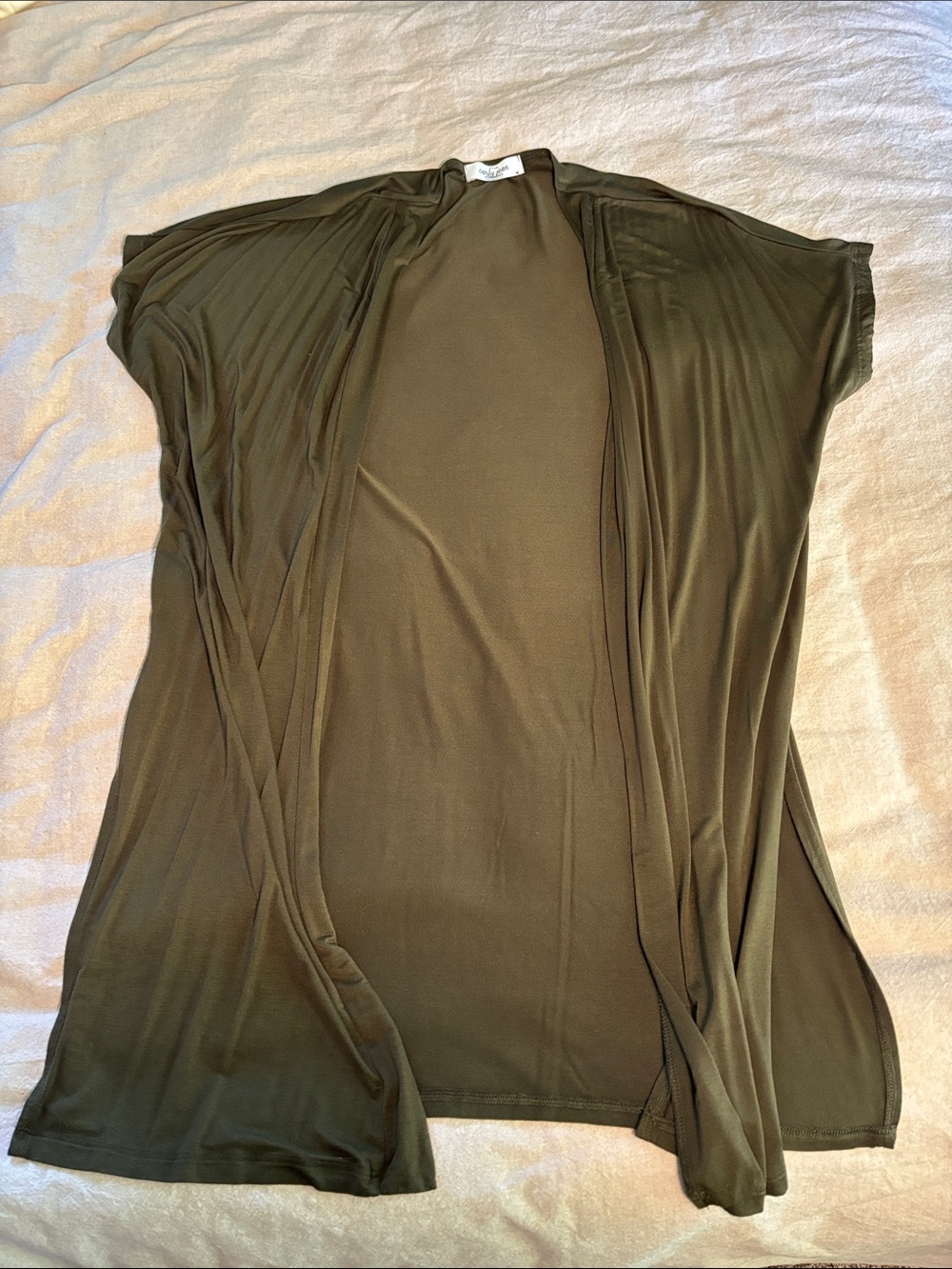 CJLA Olive Open Front Draped Short Sleeve Cardigan